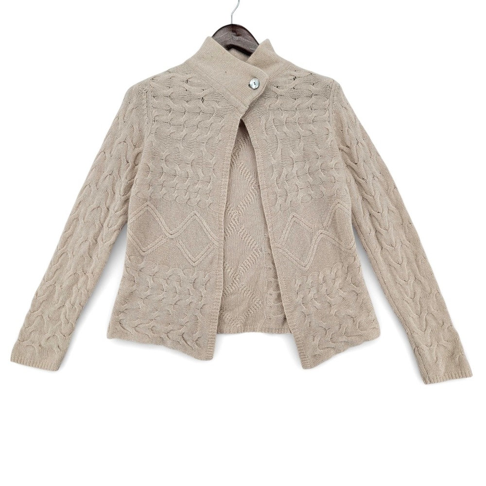 Elena Solano Womens M Cardigan 100% Cashmere‎ Beige Cable Knit Button Sweater